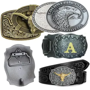 Manufacturer Custom Design Gold Silver Brass Name Vintage Cowboy Men Western Logo Metal Belt Buckles For Men With Logo Buckle