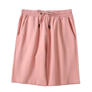 Shorts de plage d'été personnalisés pour hommes et femmes, simples, trois-quarts, sportifs, amples, décontractés, tout-en-un, 100% coton, uni, avec cordon de serrage - Product Image 4