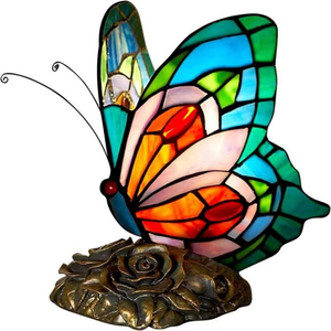 Lampada da Tavolo Moderna Stile <span class=keywords><strong>Tiffany</strong></span> a Forma di Farfalla in Vetro Colorato con Base in Resina LED Retrò Piccola Lampada Ornamentale per Casa e Camera da Letto - Product Image 6
