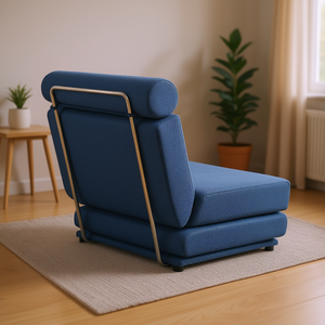 Canapé-lit en lin bleu, une place, design moderne, structure métallique, sans accoudoirs, dossier rembourré, mobilier de salon - Product Image 2