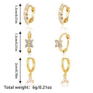 New Popular Jewelry Waterproof Gold Plated Zircon Inlay Geometric Flower <b>Stud</b> <b>Earrings</b> Set for Women - Product Image 5