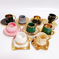Nouveaux ensembles de café turc en céramique de luxe, 12 pièces, tasses et soucoupes à thé arabes modernes en marbre, porcelaine dorée pour un usage domestique
