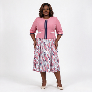 Costume deux pièces sur mesure pour femmes grandes tailles, veste à manches 3/4 et robe fourreau longue jusqu'aux genoux, tenue de travail formelle - Product Image 3