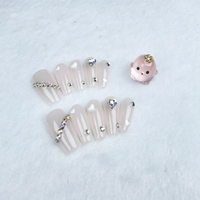 Uñas artificiales hechas a mano puras, diamantes de imitación de estilo simple de longitud media-larga, alta calidad y reutilizables