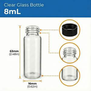 Petites fioles en verre transparentes de 8 ml avec bouchon à vis noir pour produits chimiques de laboratoire - Product Image 2