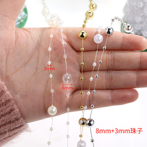 Chaîne de perles rouge vif 8+3 en résine plastique ABS, accessoires de bijoux DIY pour décorations de cheveux de mariage - Product Image 2