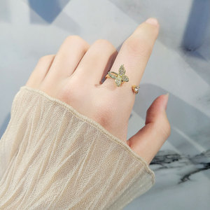 Dainty Rotating Butterfly <b>Open</b> <b>Rings</b> Micro Pave Zircon Copper Gold Plated anxiety Jewelry Wholesale For Women - Product Image 3