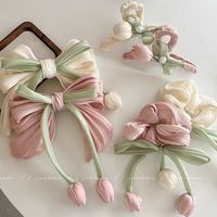 Ensemble de pinces à cheveux romantiques faites à la main en forme de tulipe, élégantes pinces à cheveux en tissu plissé, chouchous féériques pour femmes et filles, printemps-été