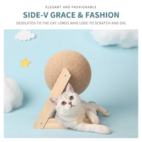 Arbre à chat moderne en bois avec griffoir en sisal, pliable, emballé en carton, tour à griffoir pour chat à 2 niveaux avec balle pour chats d'intérieur