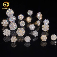 Anting-anting Hip Hop Perak Sterling 925 dengan Batu Moissanite VVS Bentuk Bunga, Pengiriman Cepat dari Stok Lokal