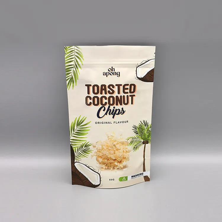 coconut chips packaging aluminum resealable dry fruit bags snack pouch custom printing stand up ziplock pouch mylar bag