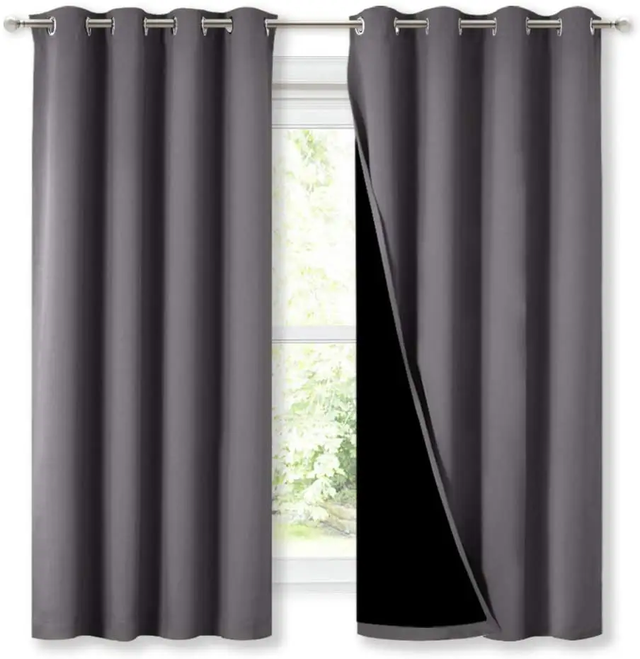 ATAYA Thermal Insulated Full Blackout 2-Layer Lined Drapes 100% Blackout Curtain with Black Liners