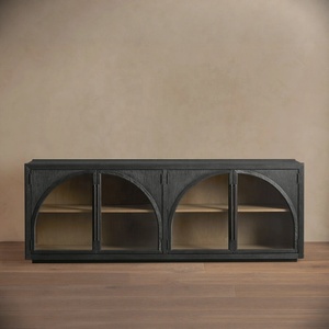 <strong>Imperial</strong> Modern American Heritage Oak Sideboard Cabinet, Arched Glass 4-Door <strong>Buffet</strong>, Customizable Size Extra Long Media Console - Product Image 1