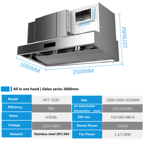 Hotte <span class=keywords><strong>de</strong></span> purification commerciale à conduit court pour cuisine avec filtre à <span class=keywords><strong>fumée</strong></span> ESP et système <span class=keywords><strong>de</strong></span> ventilation – <span class=keywords><strong>Extracteur</strong></span> intelligent - Product Image 6