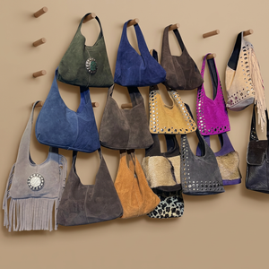 Women Suede Classic Shoulder <b>Bag</b> Blue Soft Handle Handmade <b>Carry</b>-<b>On</b> Travel Luxury Style Round Stud Detail - Product Image 4