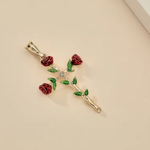 Nuevos hombres y mujeres Cruz de rosa roja Diamante de circón Pareja <span class=keywords><strong>simple</strong></span> Collar de Cruz de acero inoxidable Accesorios - Product Image 3