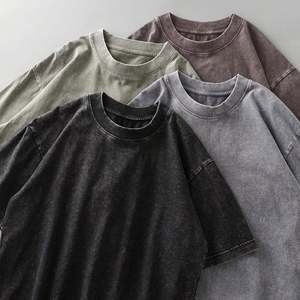 T-shirt vintage 100 % coton tricoté pour homme, haute qualité, simple, délavé, coupe oversize, manches courtes, motif uni - Product Image 3