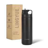 Bouteille d'eau isotherme sous vide en acier inoxydable de 500 ml avec couvercle à paille, pour le sport, les activités de plein air et comme gobelet à café