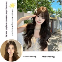 Perruque synthétique noire longue et bouclée, style coréen, volumineuse, couvrant toute la tête, en fibre résistante à la chaleur, pour usage quotidien