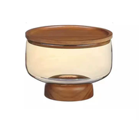 Bol à fruits en verre borosilicaté écologique avec bord doré et couvercles en bois Plateau de service à pied pour le salon ou la réception