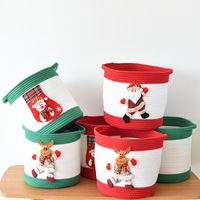 Panier de rangement de Noël en corde de coton fait main, seau organisateur pliable, corbeille à linge sale à motif de dessin animé