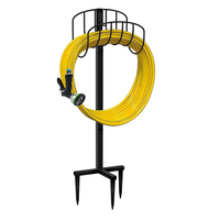Support de rangement pour tuyau d'arrosage en acier allié noir moderne et portable pour l'extérieur, robuste, pour la cour