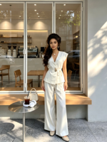Vente en gros premium de l'ensemble femme haut de gamme 2026, best-seller estival, décontracté et élégant, avec gilet, ceinture et pantalon large
