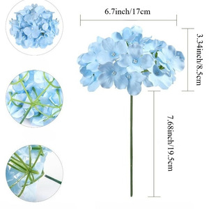 Flores Artificiales con Logotipo Personalizado, Cabeza <span class=keywords><strong>de</strong></span> Hortensia Azul <span class=keywords><strong>de</strong></span> 17 cm, Cuatro Pétalos Densos, Tallo Verde <span class=keywords><strong>de</strong></span> Seda, Decoración para el Hogar y Bodas, Reutilizables - Product Image 3
