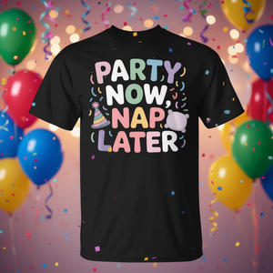 ปาร์ตี้ตอนนี้ งีบหลับทีหลัง สนุกสนาน ฉลองอย่างสนุกสนาน เสื้อยืดลายตลก - Product Image 3