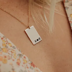 Collares <span class=keywords><strong>con</strong></span> Colgante Rectangular de Iniciales Personalizadas EManco, Joyería de Acero Inoxidable, Regalos para <span class=keywords><strong>Amigos</strong></span>, Dropshipping - Product Image 3