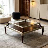 Ensemble de tables basses de luxe modernes en or, cadre haut de gamme, meubles de salon, table à thé centrale avec plateau en verre