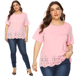 Nuevas camisas Chubby <span class=keywords><strong>para</strong></span> mujer 3XL 4XL 5XL 6XL, camisetas de verano de talla grande <span class=keywords><strong>para</strong></span> mujer, camisas de manga corta holgadas grande con cuello redondo rosa - Product Image 1