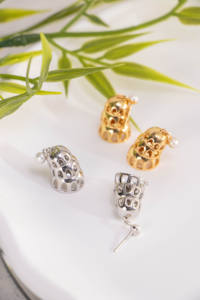 Boucles d'oreilles créoles vintage en forme de cage creuse |   Bijoux de style bohème avec accents de perles dorées/argentées pour femmes, pour mariage/anniversaire - Product Image 6