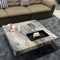 Table basse de salon moderne minimaliste de luxe léger avec plateau en dalle de pierre carrée et structure métallique pour la maison, le bureau ou l'hôtel