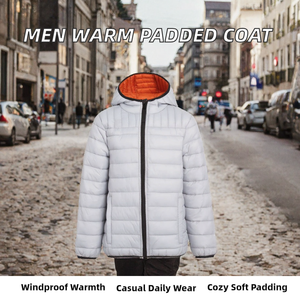 <b>Light</b> Gray Hooded <b>Puffer</b> <b>Jacket</b> With Orange Lining Zipper Closure Windproof Winter Wear Unisex Casual Style - Product Image 2