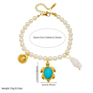 Pearl Necklace With Gold Plated Marine Life Charms Turtle Dolphin Shell Pendant Everyday Wear Jewelry - Product Image 4