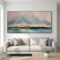 Peinture à l'huile sur toile abstraite de paysage de montagne bleue, personnalisable, grand format, avec cadre sur mesure, dorure à la feuille d'or et peinture à la main de luxe