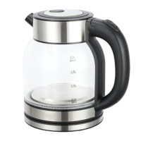 Bouilloire électrique JINHAO 1,8 L 1500 W en acier inoxydable et verre avec arrêt automatique à 360°, noire, pour usage domestique