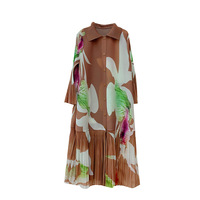 Vestido Maxi Africano de Diseñador, Tipo Caftán, Plisado, con Estampado Floral, Mangas Largas, Ecológico, Tallas Grandes, para Mujer, ODM