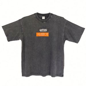 Design Acid Wash T-shirts Customizable Logo Printed Basic Style 100% Cotton Stone Wash Short Sleeve Wholesale 260 Grams Knitted - Product Image 5