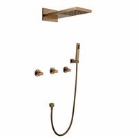 Ensemble de douche mural pour salle de bain, système de douche carré de luxe en bronze avec pommeau de pluie encastré et version à main.