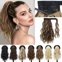 Perruque queue de cheval en fibre haute température pour femme, cheveux longs tressés à clipser, pour ondulations aquatiques bouclées, vente en gros transfrontalière