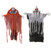 Décoration suspendue Crâne à trois têtes lumineux et sonore pour Halloween, grande taille, pour entrée intérieure et pièce hantée