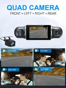 DVR mobil panorama 360 derajat, perekam Video IPS 1080P FHD 4 saluran layar terpisah, penglihatan malam, kamera dasbor tampilan layar 4 saluran