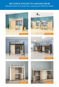 <span class=keywords><strong>Cama</strong></span> Alta Doble de Acero y Madera Resistente con Dos Escritorios y Armario Compartido para Parejas - Product Image 5