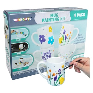 Vernice <span class=keywords><strong>arcobaleno</strong></span> All-In-One Set <span class=keywords><strong>di</strong></span> pittura 4 tazze In ceramica con 4 pennelli e 4 tazze verniciabili per attività familiari o per dipingere la notte - Product Image 1