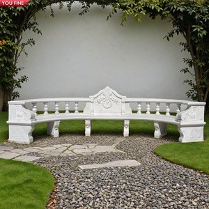 Panca Lunga Curva in <span class=keywords><strong>Marmo</strong></span> Naturale Scolpito a Mano per Giardino e Parco - Product Image 6