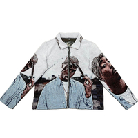 Blouson d'hiver vintage tissé pour homme ODM, respirant, avec fermeture éclair, col rabattable, broderie et imprimé scène de film classique