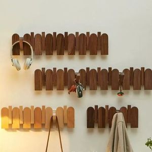 Round Black Walnut Solid Wood Piano Key Coat Rack <b>Wall</b> Mounted Entryway Hook Doorway <b>Hanging</b> <b>Storage</b> - Product Image 1