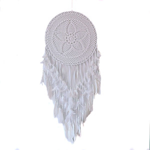 Décoration murale <span class=keywords><strong>moderne</strong></span> en macramé Boho avec pompons en plumes tissées et attrape-rêves Cadeau chic pour <span class=keywords><strong>chambre</strong></span> d'enfant pour adolescentes - Product Image 2